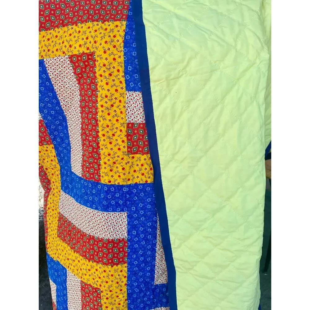 Step/Ladder/Split Rail Fence Quilt Hand Pieced C1980 - 78” x 96” Looks Unused